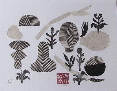 Zen Garden | linocut monotype print