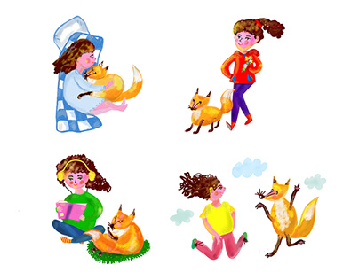 Girl and Fox characters design