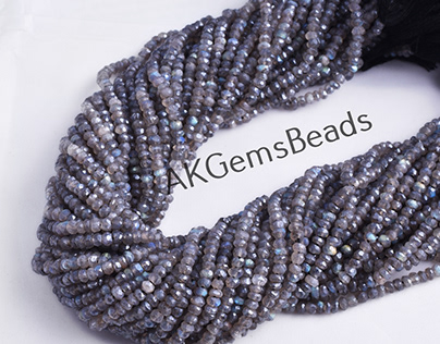 Natural Labradorite Faceted Rondelle Gemstone Beads