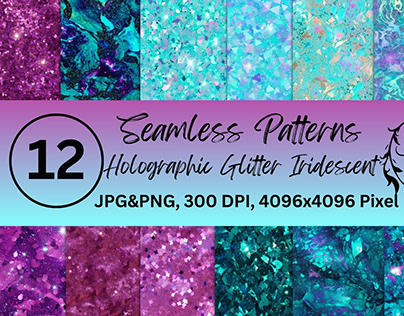 Seamless Patterns Holographic Glitter Iridescent Dark