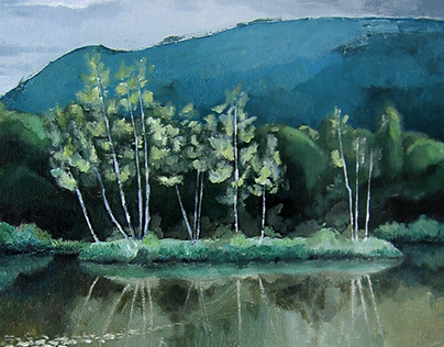 "Silver birch's island" / Landscape painting