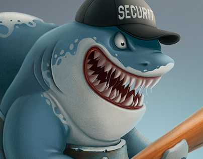 Shark security. Cartoon character design.