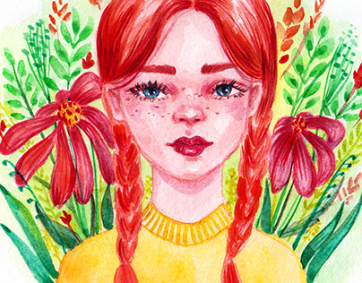 Girl and red flowers