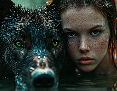 Lady with black wolf