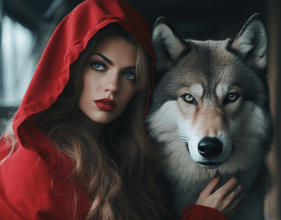 Wolf and Model with Red Riding Hood