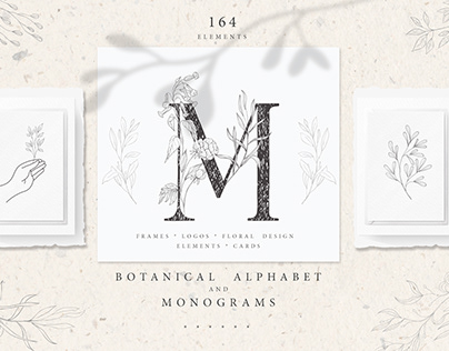 Botanical Alphabet & Monograms. Vector Illustration.