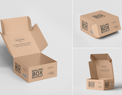 Kraft Paper Mailing Box Packaging Mockup Set