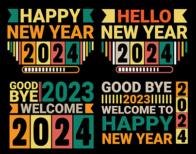 Happy new year 2024 typography t shirt design
