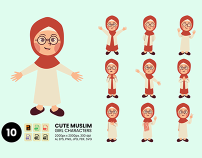 10 Cute Characters Muslim Girl Illustration