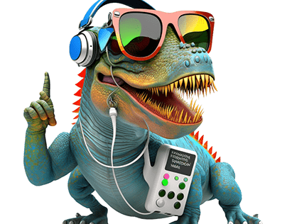 Funny Dinosaur design with headset and sunglassess