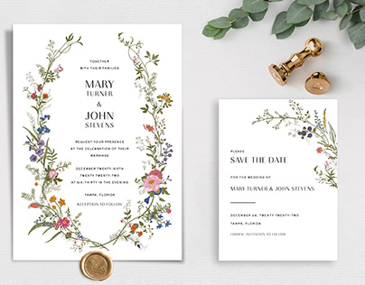 Delicate Floral Wreath Wedding Invitation