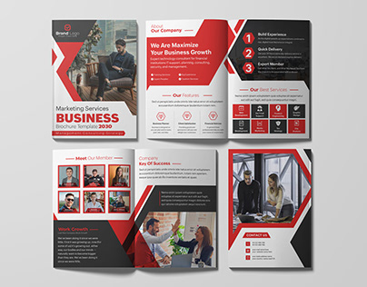 Marketing services business brochure design blue, red