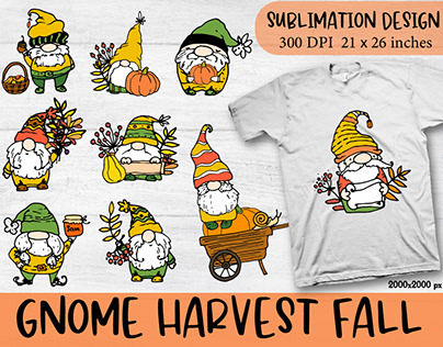 Autumn gnomes with harvest, doodles bright