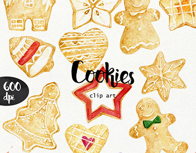 Cookies watercolor clip art - 600 dpi PNG