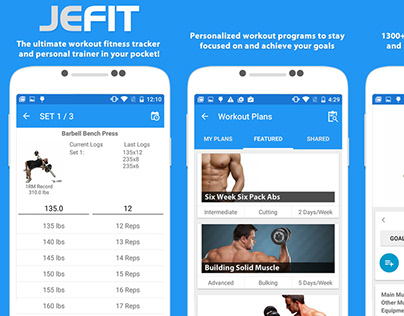 JEFIT Android Mobile UI Redesign and Promo Images