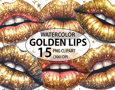 Watercolor Golden Lips Clipart