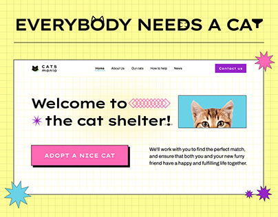 Cat Shelter Landing Page / Animal / Neubrutalism