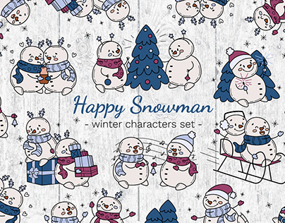 Happy Snowman - winter characters set