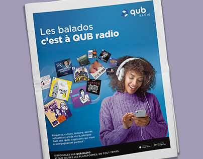 Publicités et visuels de balados pour Qub radio