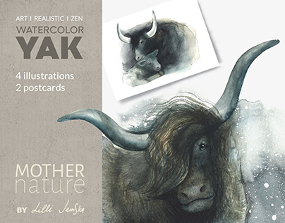 Set of watercolor illustrations "Yaks"