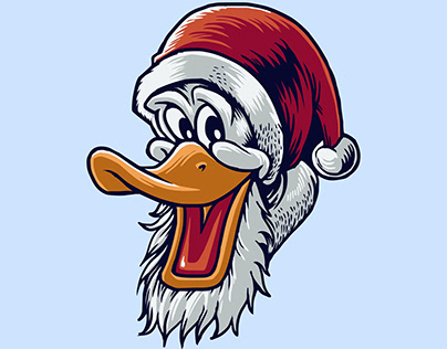 Smiling duck head with christmas hat design