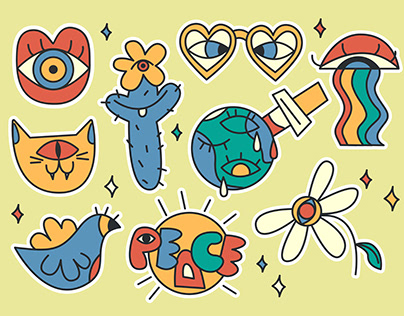Peaceful stickers set in retro style