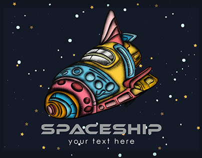 Hand Drawn Stippled Colorful Spaceship Poster Design
