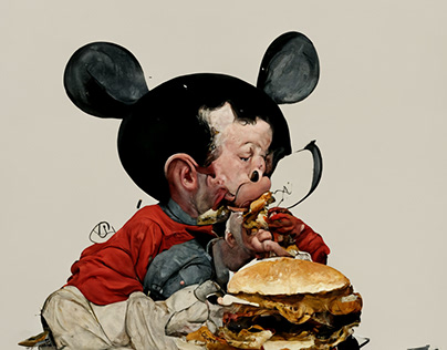 Mickey eating a Big fat burger
