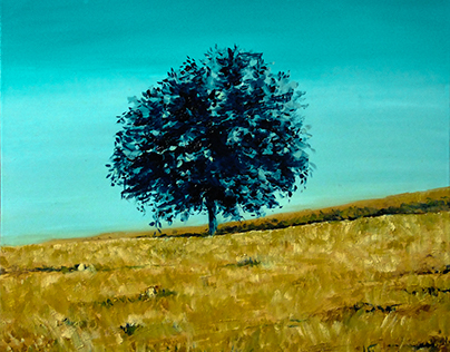 Blue tree in a grain field