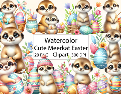 Watercolor Cute Meerkat Easter Clipart