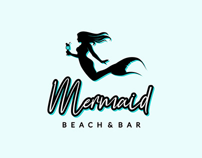 Beautifull Mermaid with drink glass for Cafe Bar Logo