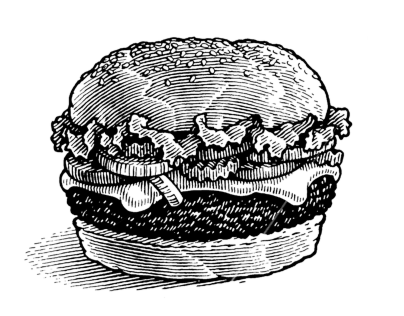 A hamburger in pen and ink by Ken Jacobsen Illustration