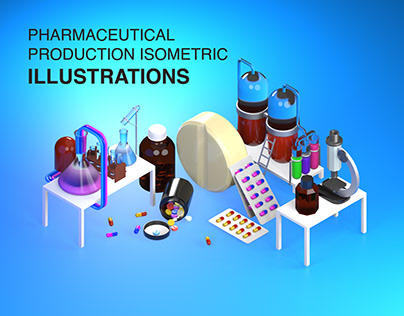 Pharmaceutical Production Isometric Illustrations
