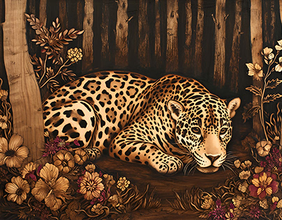 Illustration of a Jaguar with Pyrography Style