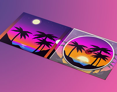 Vector beach landscapes with palm trees,retro wave