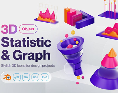 Statistics Line Graphs Chart Histogram 3D Icon Set