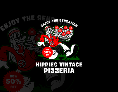 Hippies x Vintage x Pizzeria T-Shirt Design