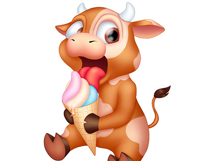 Cute Cartoon Cow With Ice Cream