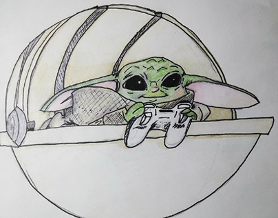 Baby Yoda playing Xbox360