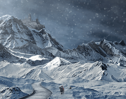 Hogwarts on a snowy hill