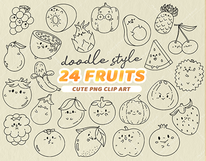 Doodle Line Art of cute Fruit