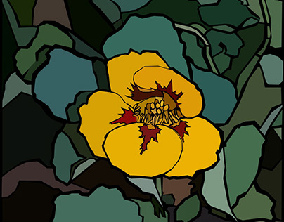 yellow pansy in the style of stained glass