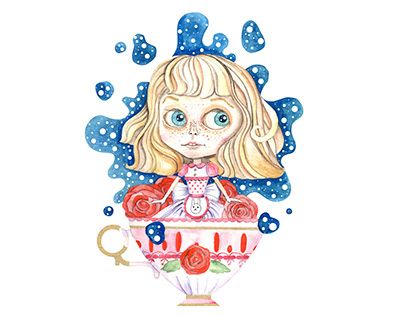 Girls in tea cups (watercolor illustrations)