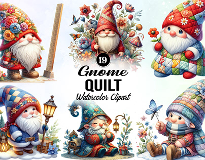 Quilt Gnome Watercolor Clipart