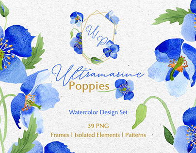 Watercolor Ultramarine Poppies PNG collection