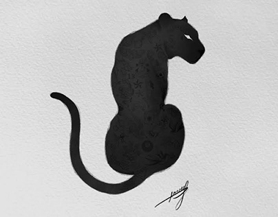 Tattooed black panther illustration