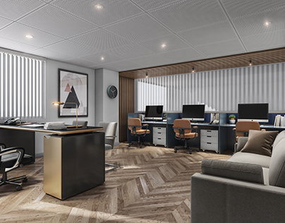 "Modern Office Oasis: A 3D Rendering Marvel"