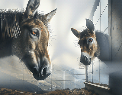 Donkeys in fog