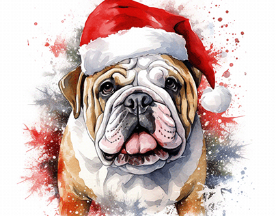 Cute English Bulldog dog christmas Water color