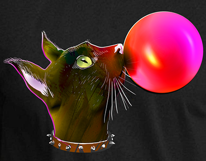 handsome cat blowing bubble gum profile